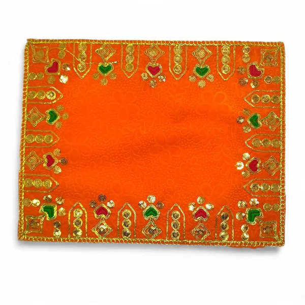 Designer_Velvet_Embroidered_Pooja_Aasan_Cloth_12X40_Inch_Orange_|_Chowki_Aasan_For_God_Idol_|_Mandir_Table_Altar_Cover_For_Temple,_Puja_Shelf,_Diwali_Decoration_Pack_0F_1
