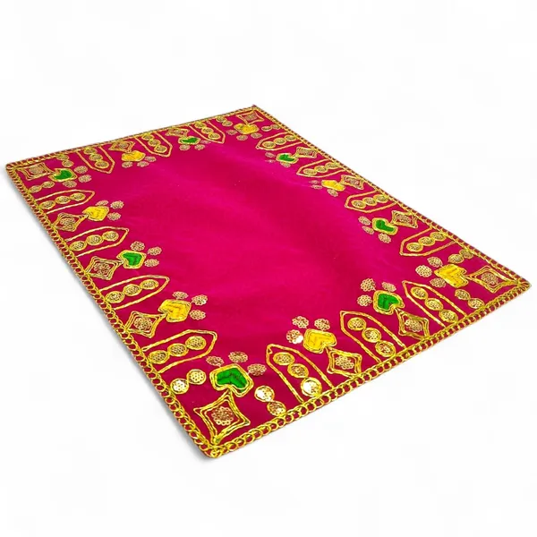 Designer_Velvet_Embroidered_Pooja_Aasan_Cloth_12X18_Inch_Pink_|_Chowki_Aasan_For_God_Idol_|_Mandir_Table_Altar_Cover_For_Temple,_Puja_Shelf,_Diwali_Decoration_Pack_0F_1