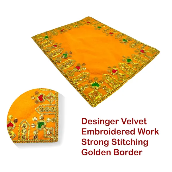 Designer_Velvet_Embroidered_Pooja_Aasan_Cloth_13X19_Inch_Yellow_|_Chowki_Aasan_For_God_Idol_|_Mandir_Table_Altar_Cover_For_Temple,_Puja_Shelf,_Diwali_Decoration_Pack_0F_3