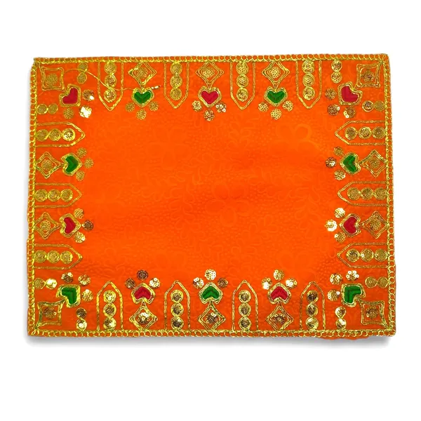 Designer_Velvet_Embroidered_Pooja_Aasan_Cloth_20X40_Inch_Orange_|_Chowki_Aasan_For_God_Idol_|_Mandir_Table_Altar_Cover_For_Temple,_Puja_Shelf,_Diwali_Decoration_Pack_0F_1