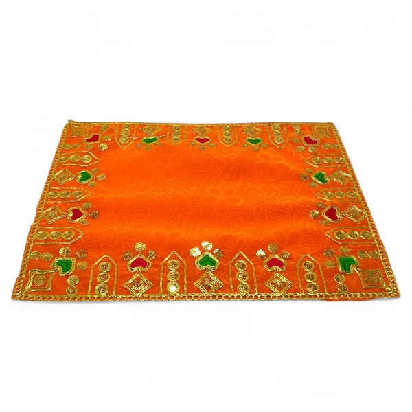 Designer_Velvet_Embroidered_Pooja_Aasan_Cloth_8X10_Inch_Orange_|_Chowki_Aasan_For_God_Idol_|_Mandir_Table_Altar_Cover_For_Temple,_Puja_Shelf,_Diwali_Decoration_Pack_0F_2