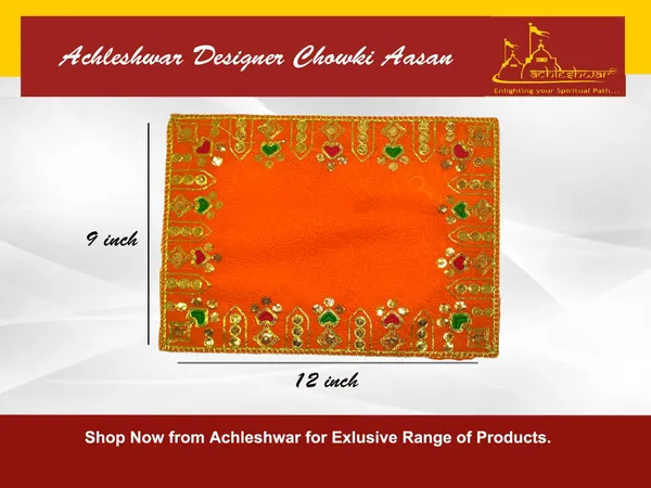 Designer_Velvet_Embroidered_Pooja_Aasan_Cloth_9X12_Inch_Orange_|_Chowki_Aasan_For_God_Idol_|_Mandir_Table_Altar_Cover_For_Temple,_Puja_Shelf,_Diwali_Decoration_Pack_0F_2