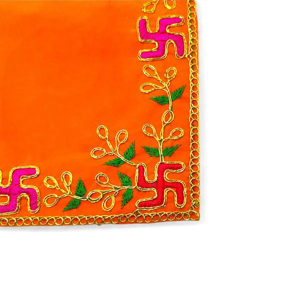 Designer_Velvet_Embroidered_Pooja_Aasan_Cloth_12X40_Inch_Orange_|_Chowki_Aasan_For_God_Idol_|_Mandir_Table_Altar_Cover_For_Temple,_Puja_Shelf,_Diwali_Decoration_Pack_0F_1