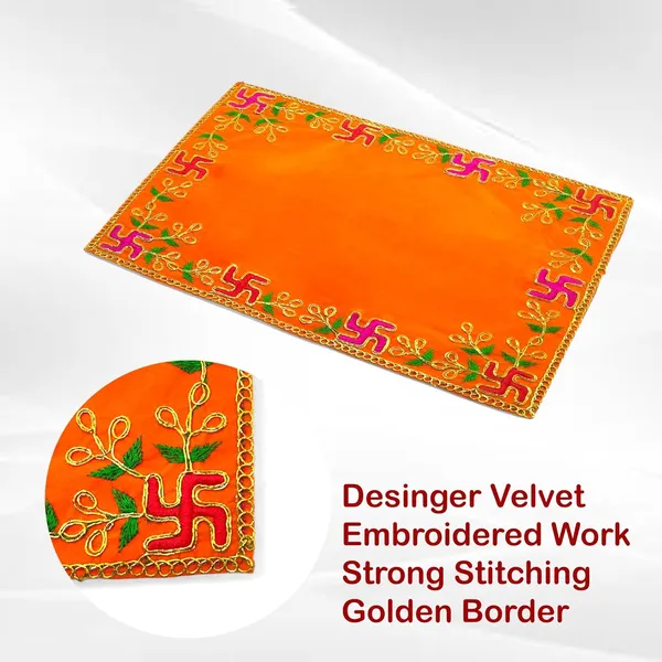 Designer_Velvet_Embroidered_Pooja_Aasan_Cloth_12X15_Inch_Orange_|_Chowki_Aasan_For_God_Idol_|_Mandir_Table_Altar_Cover_For_Temple,_Puja_Shelf,_Diwali_Decoration_Pack_0F_3