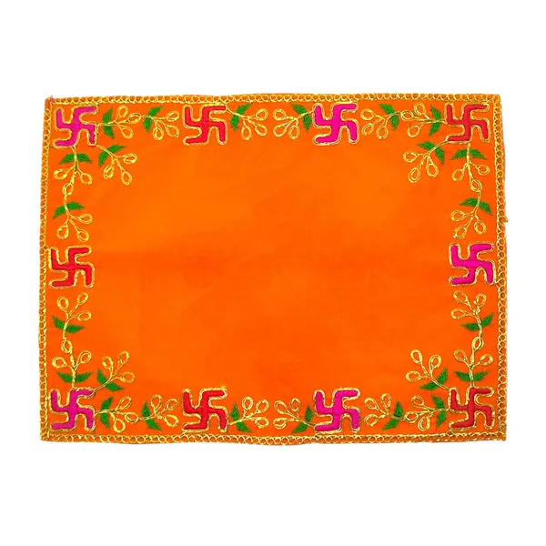 Designer_Velvet_Embroidered_Pooja_Aasan_Cloth_16X24_Inch_Orange_|_Chowki_Aasan_For_God_Idol_|_Mandir_Table_Altar_Cover_For_Temple,_Puja_Shelf,_Diwali_Decoration_Pack_0F_1