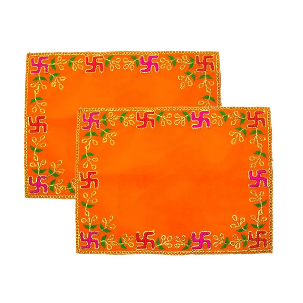 Designer_Velvet_Embroidered_Pooja_Aasan_Cloth_4X6_Inch_Orange_|_Chowki_Aasan_For_God_Idol_|_Mandir_Table_Altar_Cover_For_Temple,_Puja_Shelf,_Diwali_Decoration_Pack_0F_2