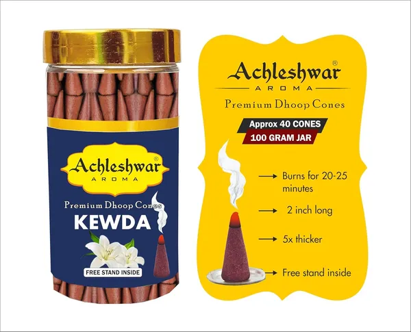 Kevda_Phool_Dhoop_Cones_Boxbamboless100Gm_Jar_Packaging_Less_Smoke