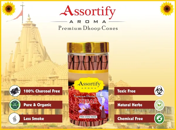 Kesar_Dhoop_Cones_Boxbamboless100Gm_Jar_Packaging_Less_Smoke