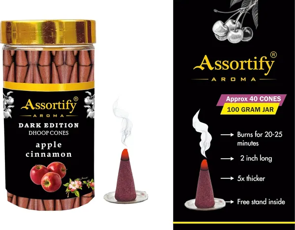 Applecinnamon_Dhoop_Cones_Jarnatural_Ingredients100Gm_Jar_Packaging_Less_Smoke