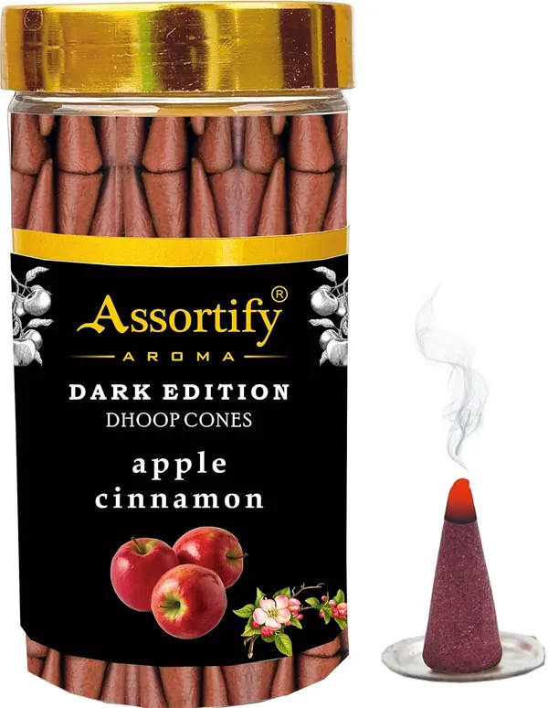 Applecinnamon_Dhoop_Cones_Jarnatural_Ingredients100Gm_Jar_Packaging_Less_Smoke