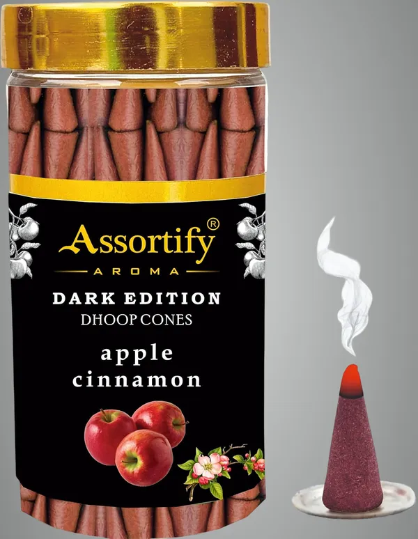 Applecinnamon_Dhoop_Cones_Jarnatural_Ingredients100Gm_Jar_Packaging_Less_Smoke