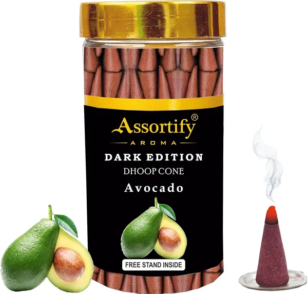Avacado_Dhoop_Cones_Jarnatural_Ingredients100Gm_Jar_Packaging_Less_Smoke