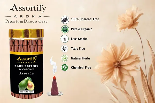 Avacado_Dhoop_Cones_Jarnatural_Ingredients100Gm_Jar_Packaging_Less_Smoke