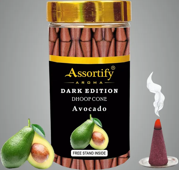 Avacado_Dhoop_Cones_Jarnatural_Ingredients100Gm_Jar_Packaging_Less_Smoke