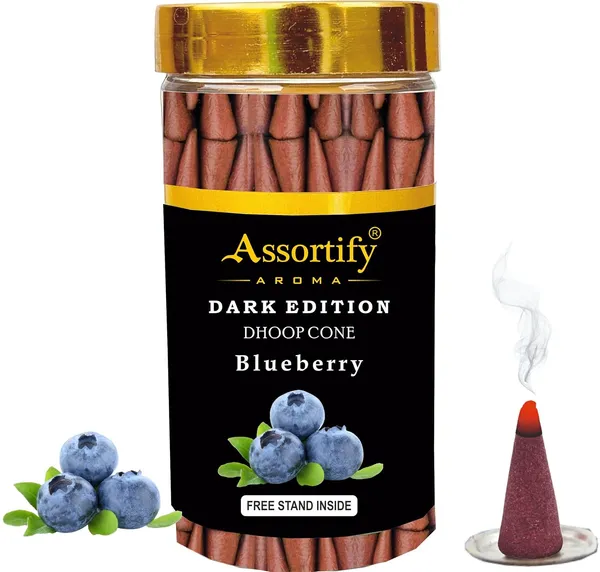 Blueberry_Dhoop_Cones_Jarnatural_Ingredients100Gm_Jar_Packaging_Less_Smoke