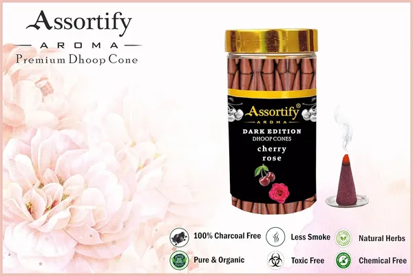 Cherry_Rose_Dhoop_Cones_Jarnatural_Ingredients100Gm_Jar_Packaging_Less_Smoke