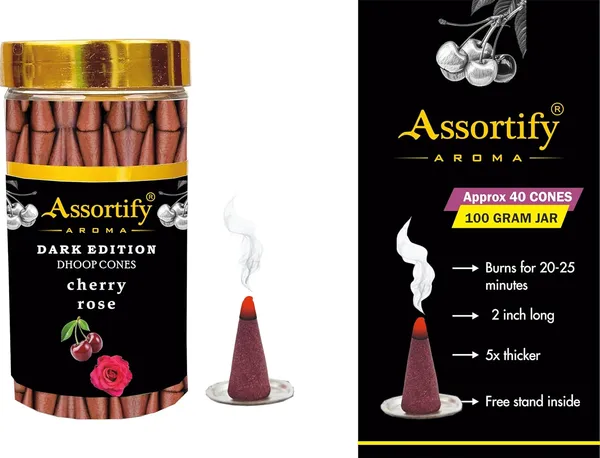 Cherry_Rose_Dhoop_Cones_Jarnatural_Ingredients100Gm_Jar_Packaging_Less_Smoke