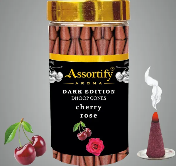 Cherry_Rose_Dhoop_Cones_Jarnatural_Ingredients100Gm_Jar_Packaging_Less_Smoke