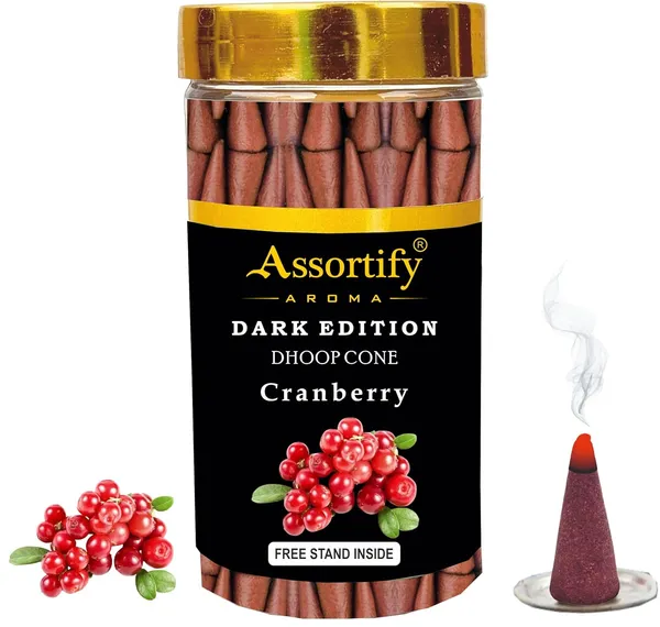 Cranberry_Dhoop_Cones_Jarnatural_Ingredients100Gm_Jar_Packaging_Less_Smoke