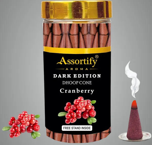 Cranberry_Dhoop_Cones_Jarnatural_Ingredients100Gm_Jar_Packaging_Less_Smoke