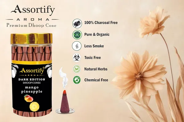 Mango_Pineapple_Dhoop_Cones_Jarnatural_Ingredients100Gm_Jar_Packaging_Less_Smoke