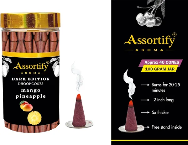 Mango_Pineapple_Dhoop_Cones_Jarnatural_Ingredients100Gm_Jar_Packaging_Less_Smoke