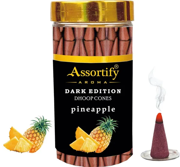 Pineapple_Dhoop_Cones_Jarnatural_Ingredients100Gm_Jar_Packaging_Less_Smoke