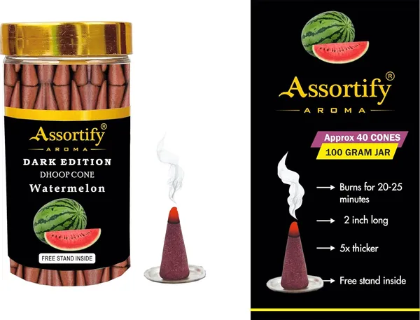 Watermelon_Dhoop_Cones_Jarnatural_Ingredients100Gm_Jar_Packaging_Less_Smoke