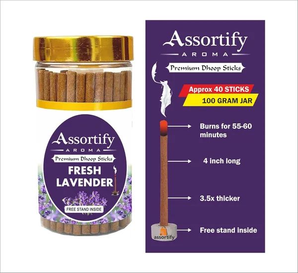 Fresh_Lavender_Dhoop_Sticks_Boxbamboless100Gm_Jar_Packaging_Less_Smoke