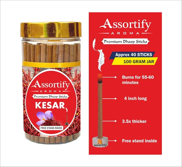 Kesar_Dhoop_Sticks_Boxbamboless100Gm_Jar_Packaging_Less_Smoke