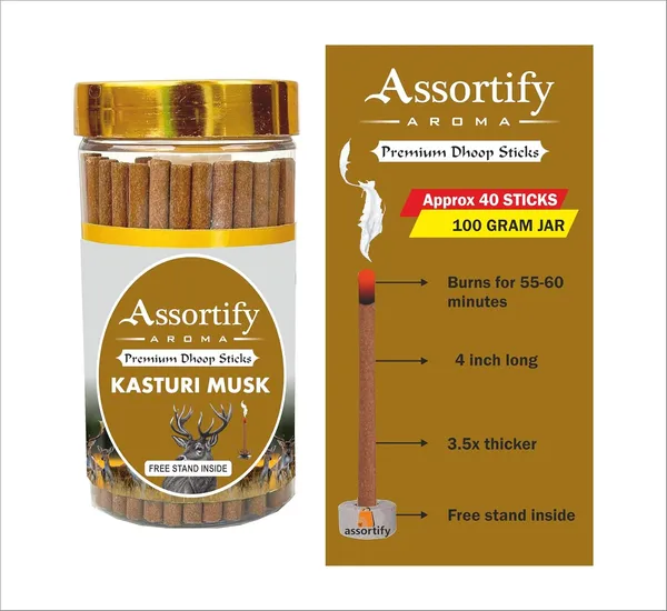 Kasturi_Musk_Dhoop_Sticks_Boxbamboless100Gm_Jar_Packaging_Less_Smoke