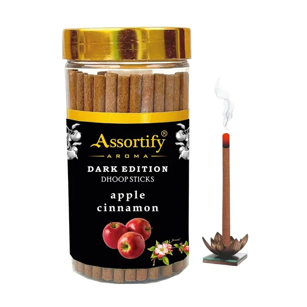 Applecinnamon_Dhoop_Sticks_Jarnatural_Ingredients100Gm_Jar_Packaging_Less_Smoke
