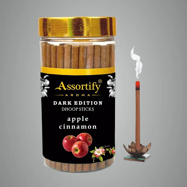 Applecinnamon_Dhoop_Sticks_Jarnatural_Ingredients100Gm_Jar_Packaging_Less_Smoke