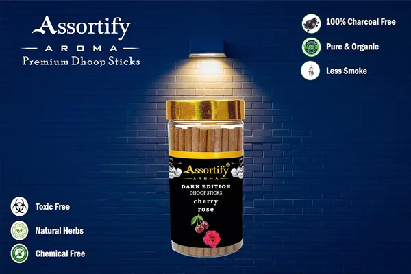 Cherry_Rose_Dhoop_Sticks_Jarnatural_Ingredients100Gm_Jar_Packaging_Less_Smoke