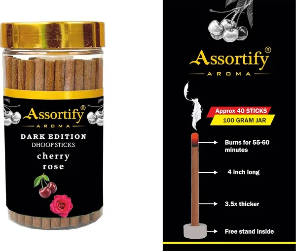 Cherry_Rose_Dhoop_Sticks_Jarnatural_Ingredients100Gm_Jar_Packaging_Less_Smoke
