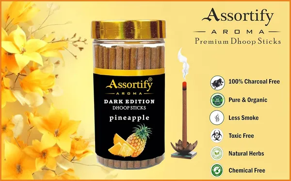 Pineapple_Dhoop_Sticks_Jarnatural_Ingredients100Gm_Jar_Packaging_Less_Smoke