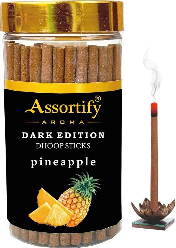 Pineapple_Dhoop_Sticks_Jarnatural_Ingredients100Gm_Jar_Packaging_Less_Smoke