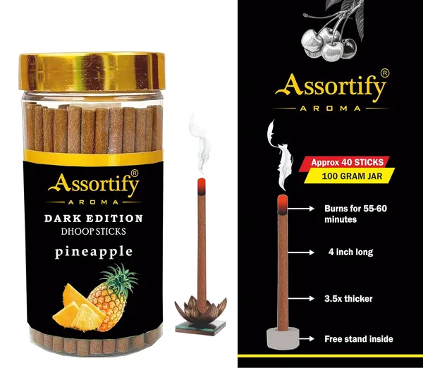 Pineapple_Dhoop_Sticks_Jarnatural_Ingredients100Gm_Jar_Packaging_Less_Smoke