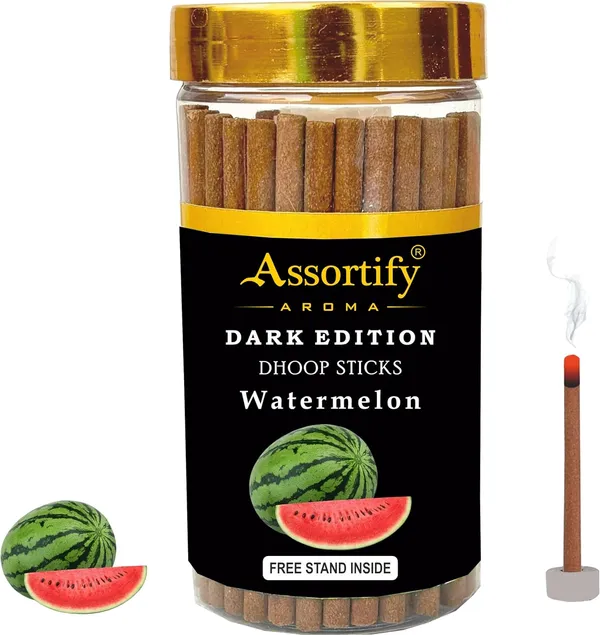 Watermelon_Dhoop_Sticks_Jarnatural_Ingredients100Gm_Jar_Packaging_Less_Smoke