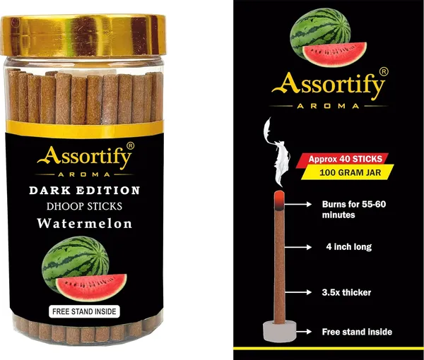 Watermelon_Dhoop_Sticks_Jarnatural_Ingredients100Gm_Jar_Packaging_Less_Smoke