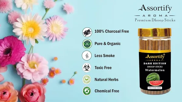 Watermelon_Dhoop_Sticks_Jarnatural_Ingredients100Gm_Jar_Packaging_Less_Smoke