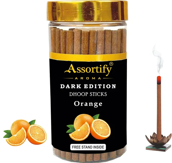 Orange_Dhoop_Sticks_Jarnatural_Ingredients100Gm_Jar_Packaging_Less_Smoke