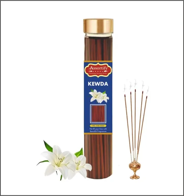 Kewda_Phool_Incense_Sticks_Boxnatural_Ingredients100Gm_Jar_Packaging_Less_Smoke