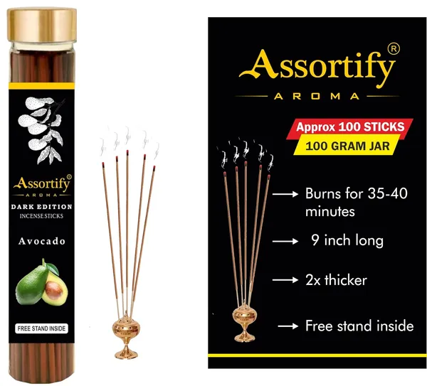 Avacado_Incense_Sticks_Boxnatural_Ingredients100Gm_Jar_Packaging_Less_Smoke
