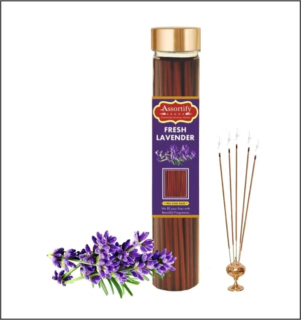 Fresh_Lavender_Incense_Sticks_Boxnatural_Ingredients100Gm_Jar_Packaging_Less_Smoke