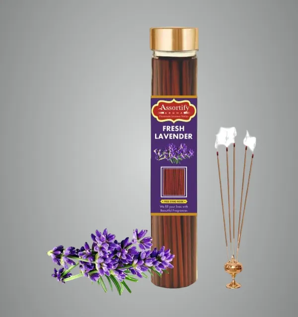 Fresh_Lavender_Incense_Sticks_Boxnatural_Ingredients100Gm_Jar_Packaging_Less_Smoke