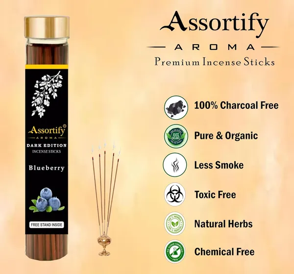Blueberry_Incense_Sticks_Boxnatural_Ingredients100Gm_Jar_Packaging_Less_Smoke