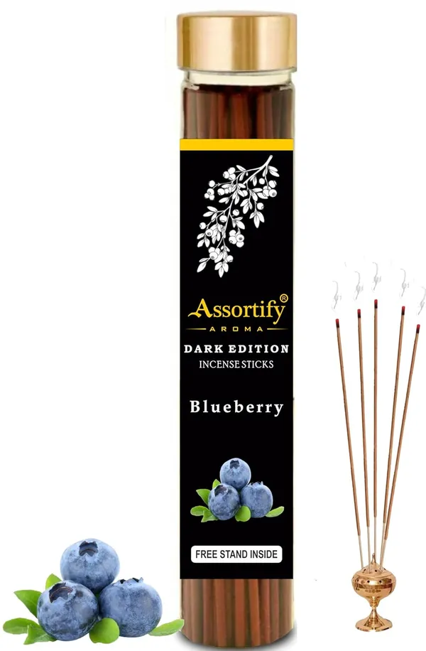 Blueberry_Incense_Sticks_Boxnatural_Ingredients100Gm_Jar_Packaging_Less_Smoke
