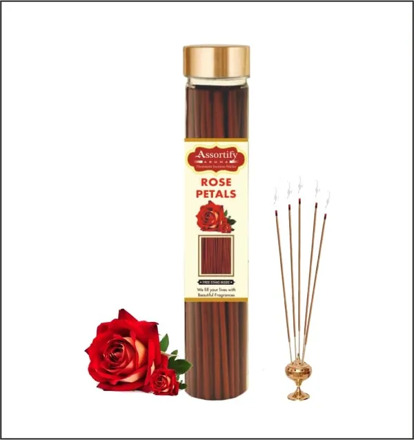 Rose_Petals_Incense_Sticks_Boxnatural_Ingredients100Gm_Jar_Packaging_Less_Smoke