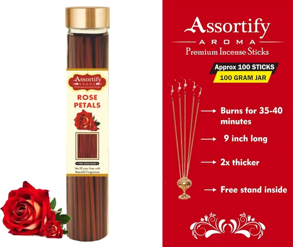Rose_Petals_Incense_Sticks_Boxnatural_Ingredients100Gm_Jar_Packaging_Less_Smoke